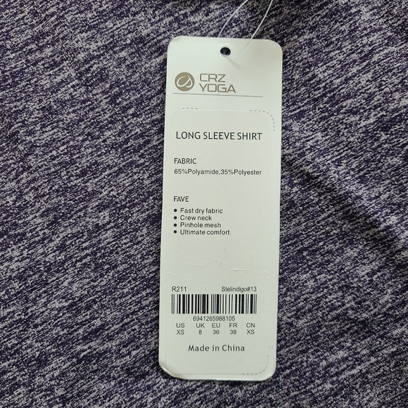 NWT CRZ YOGA Long Sleeve Tech Tee Size XS - Indigo - Picture 3 of 5